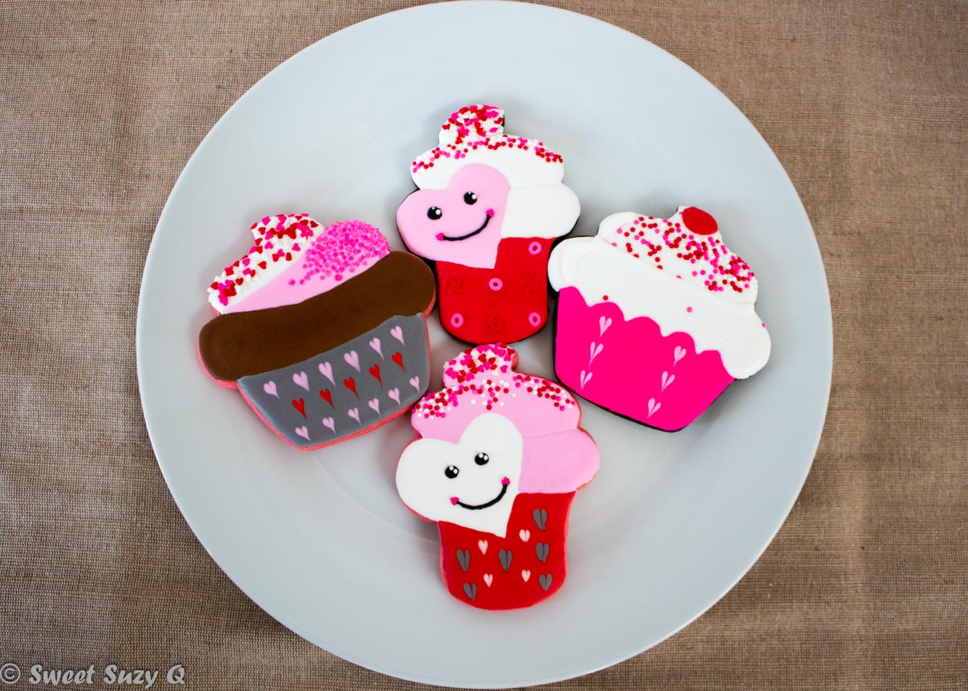Valentine cupcake and ice cream cone cookies